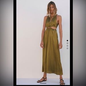 Zara Elegant Olive Green Maxi Dress
